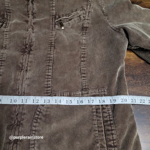 Vtg B Moss Corduroy Zip Barn Coat L Faux Fur Dark Beige Clay Brown Y2K - Picture 7 of 11